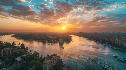 View on the Nile and Gezira Island of Cairo, panorama from above, Egypt
