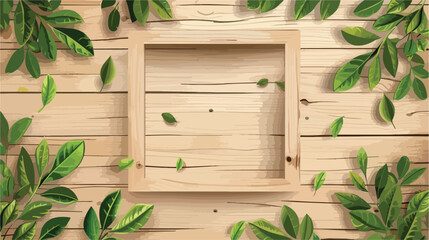 Square frame with laurel leafs wooden background vector