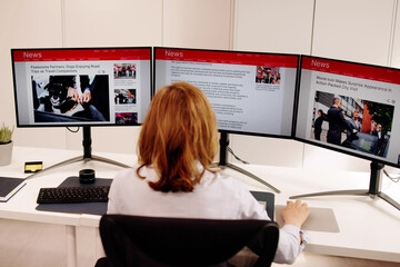 Woman Looking At News In Online Newspaper
