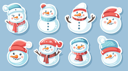 Sticker face cartoon snowman christmas design vector