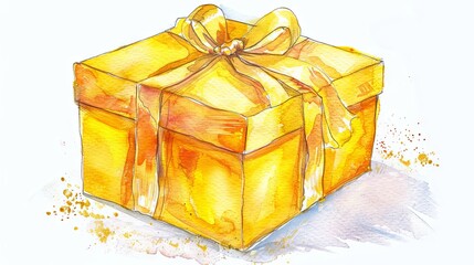 A golden gift box with ribbon