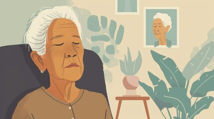 Illustrative scene of an elderly woman in autumnal setting, perfect for reflective and seasonal editorial content.
