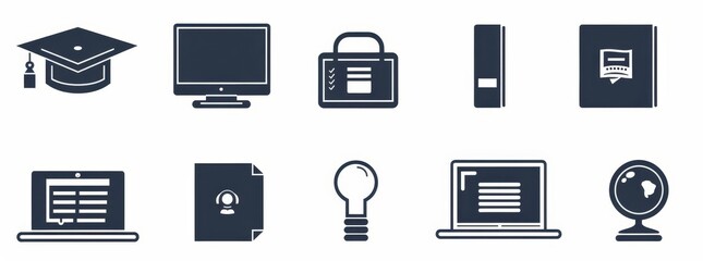 Online Education thin vector icon set, black and white kit10