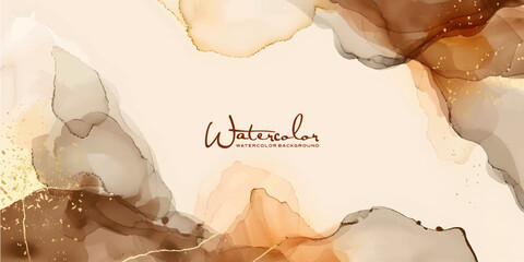 Beige, brown watercolor fluid painting vector background design. Dusty pastel, neutral and golden marble. Dye elegant soft splash style.