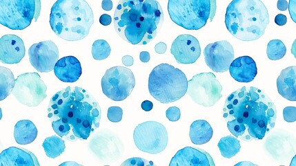 Seamless blue watercolor dots on white, creating a serene pattern, perfect for decorative arts or calming visual themes.