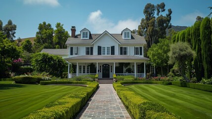 Obraz premium Elegant Suburban House in Lush Garden Setting