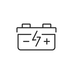 Car Battery icon. A representation of a car battery with positive and negative symbols and a lightning bolt to indicate its function as a power source for vehicle operation. Vector illustration