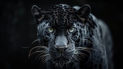Close up of Panther on black background. Wild animals banner with copy space.