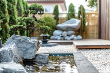 garden corner with bonsai trees