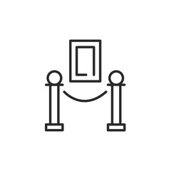 Museum art display icon. Simple vector symbol for a museum gallery or art exhibit, representing a framed painting and protective barriers. For cultural and educational platforms. Vector illustration