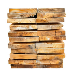 Wooden planks stacked neatly isolated on white background, pop-art, png
