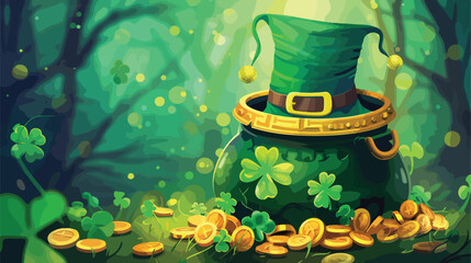 Treasure cauldron with feets elf and hat saint patrick