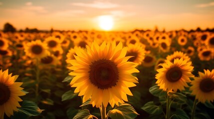 Obraz premium A field of sunflowers in the golden glow of autumn sunlight