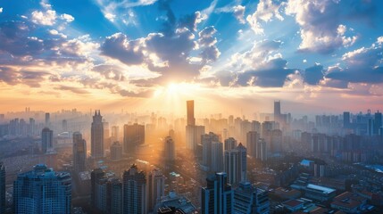 Fototapeta premium modern cityscape, skyline with clouds and sunlight background