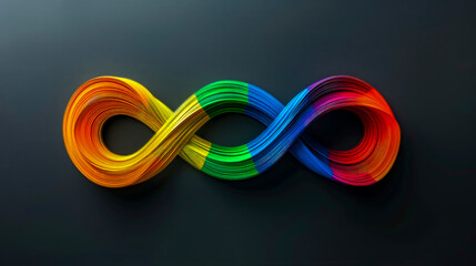 Triple sign of an endless rainbow on dark blue gradient background. Symbol of movement for rights and acceptance of autism. World Autism Awareness, Neurodiversity Day. Neuro disorder. Copy space.