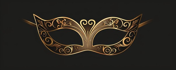 A golden eye mask for masquerade party festival isolated on black background with floral pattern art.
