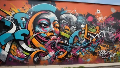 Dynamic Urban Graffiti Mural With Bold Colors And