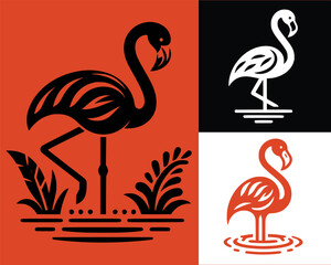 set of flamingo. Set of Flamingo Black Color Vector illustration. 