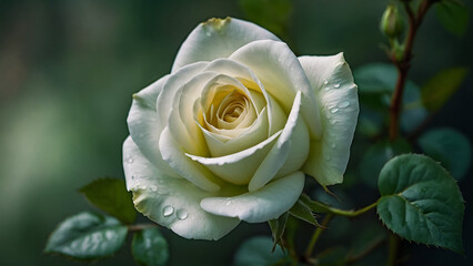 Portrait of pastel vanilla color rose on the black background. Macro photography of nature.
