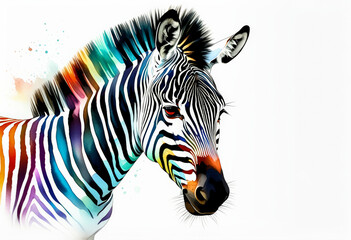 Colorful abstract watercolor painting of a zebra, ideal for creative projects, home decor, or celebrating World Wildlife Day and art events