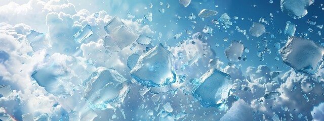 broken ice blocks in free fall