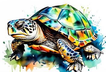 Vibrant watercolor illustration of a sea turtle, ideal for World Turtle Day and marine life conservation themes - obrazy, fototapety, plakaty
