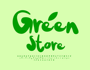 Vector eco concept Green Store. Modern Calligraphic Font. Bright stylish  Alphabet Letters and Numbers set.
