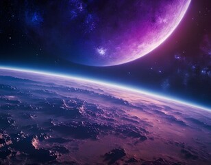 abstract background image of space full of wonders. Made of planets and stars with unique color and placement. AI generated