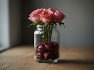 roses in a glass bottle