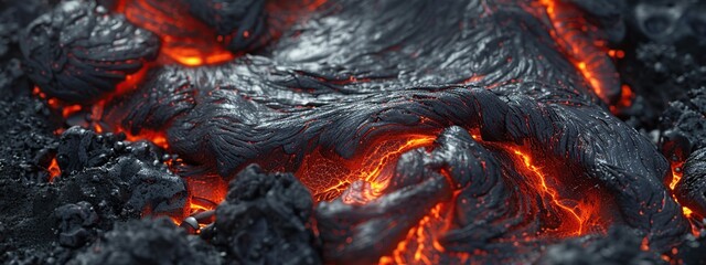 Volcanic eruption. Close-up of burning magma.