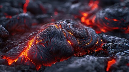 Lava Magma flow on the surface of the volcano, close-up