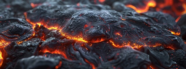 Lava flow on the surface of the volcano, close-up