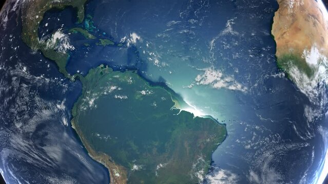 Realistic Earth From Space Zoom In Clouds Guyana