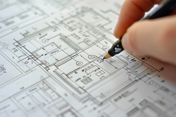 Close-up of a developers hand sketching a mobile app interface for smart building management  
