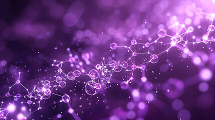 Starlit violet background with sleek molecular connections Tiny polygons glowing softly, arranged...