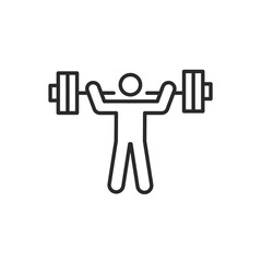 Powerlifting icon. Minimalistic representation of an athlete lifting a barbell overhead, symbolizing powerlifting, strength sports, and weight training. Vector illustration
