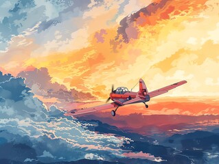 Delve into Aviation Milestones with a mesmerizing Environmental Background styled after a watercolor painting Immerse viewers with poetic elements intertwined within the clouds and