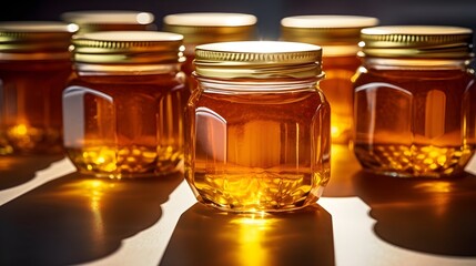 Honey jars arranged in a symmetrical pattern