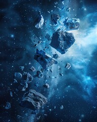 Obraz premium Icey meteoroids floating in space. 3d render.