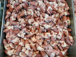 raw Chicken hearts, food, animal organs, department stores, markets, ingredients for cooking, fresh and raw.