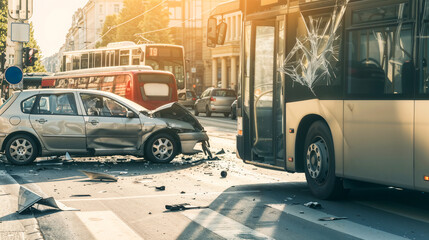 Crashed cars at an intersection illustrate urban traffic accidents