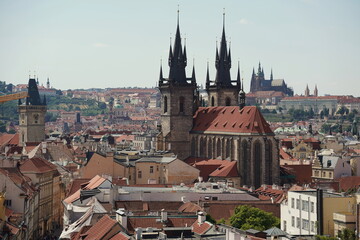 Obraz premium Church of Our Lady before Tyn - Church in Prague Old Town Square. View from the distance .