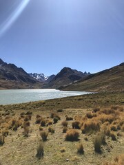 landscape with a laguna in the andes in the national park Huascarán