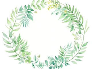 Beautiful colorful photo frame of tropical green leaves. Leaves in various shapes and sizes on a white background.