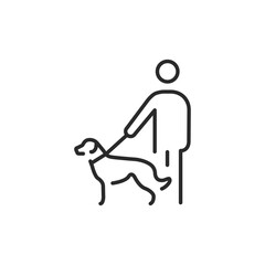 Person Walking Dog icon. This minimalistic icon represents a person taking a dog for a walk, a common responsibility of pet ownership. For businesses offering pet care services. Vector illustration 