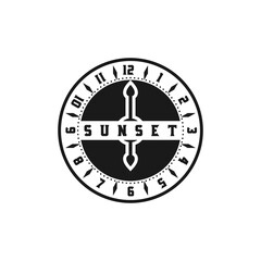 Sunset logo with timer concept design vector