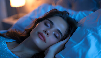 Beautiful woman sleeping in bed at night