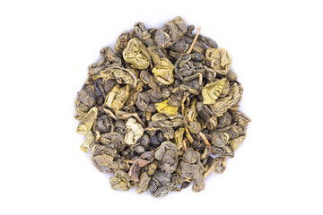 Green tea on white background isolate for advertising