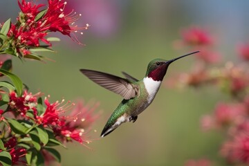 'throated ruby hummingbird bird nature wild wildlife feather wing fauna animal flying colourful female'