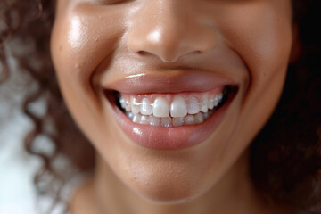 Obraz premium Close-up of a smiling person wearing an invisible aligner, symbolizing the seamless blend of treatment and lifestyle 